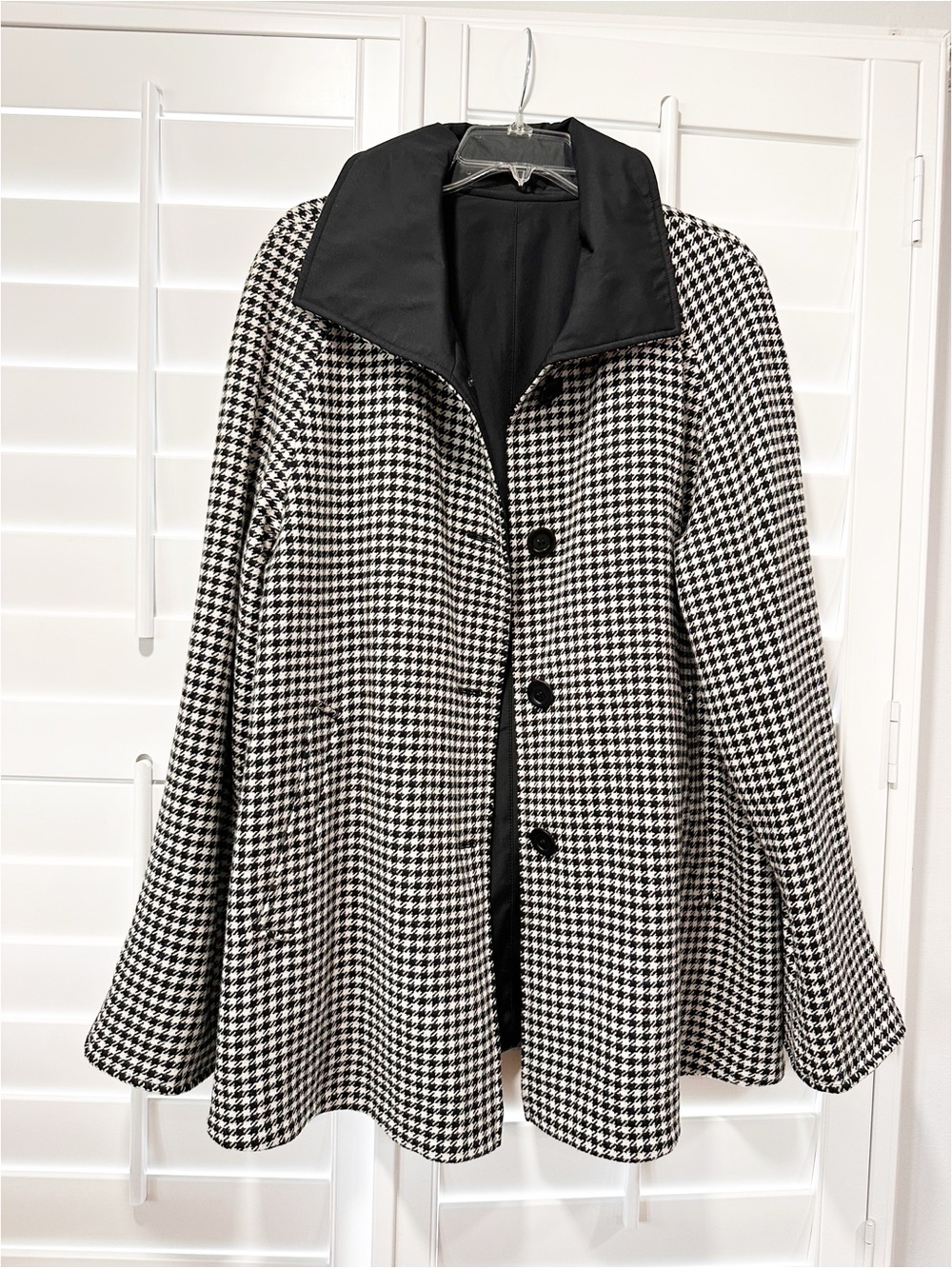 Talbots Reversible Houndstooth Black Rain Jacket Wool Blend Coat Large Pockets